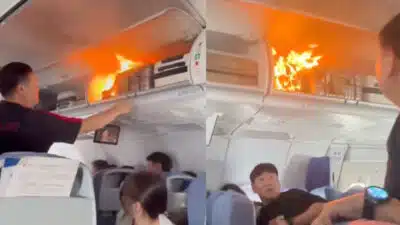 Bateria de lítio pega fogo em voo China; pouso de emergência