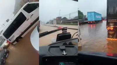 Alagamento na Rodovia Cônego Rangoni causa caos e atrasos em Cubatão